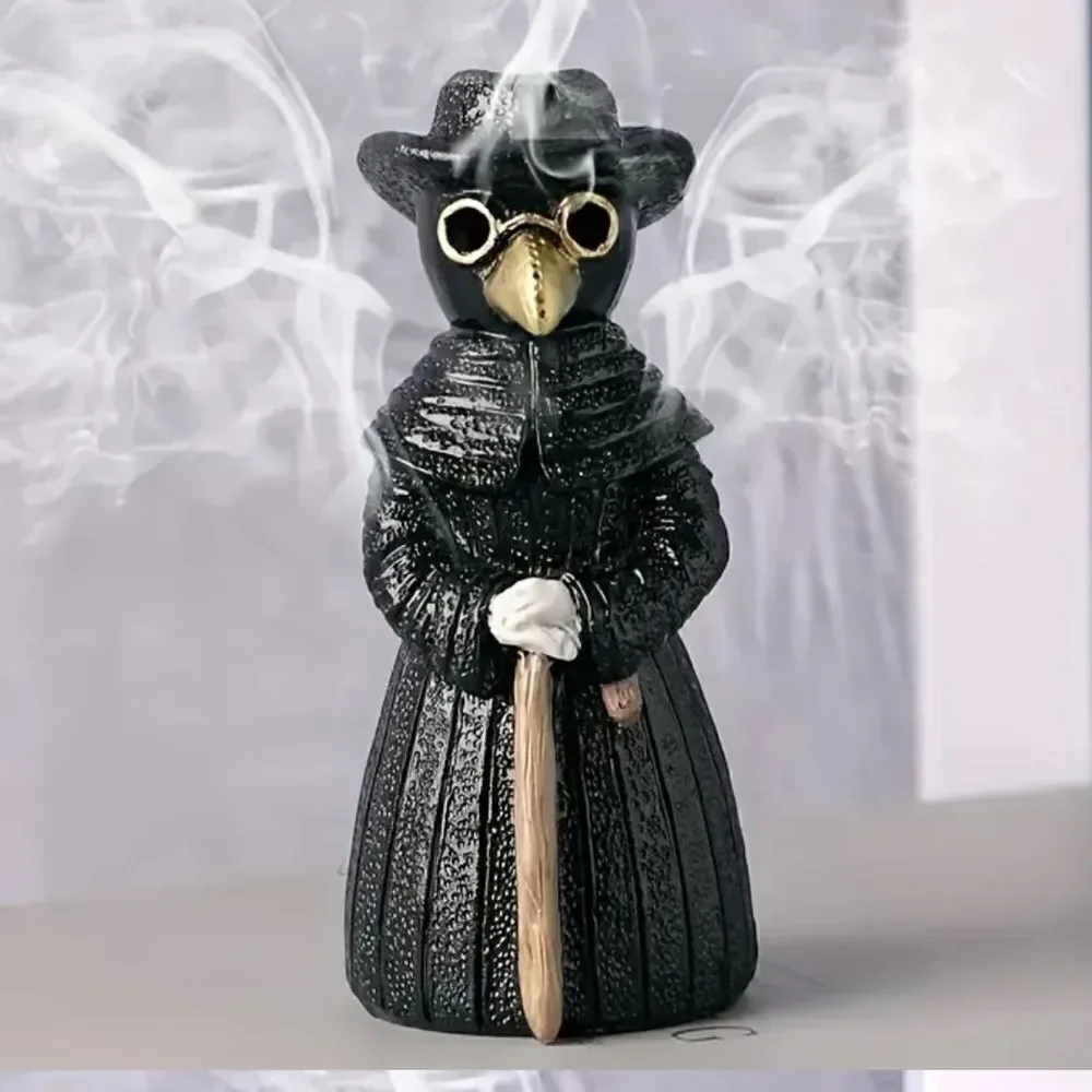 Black Plague Doctor Bird Incense Holder